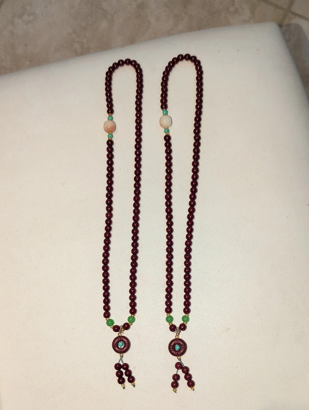 Beaded Pendant Necklace in Dark Red & Green - Set Of 2